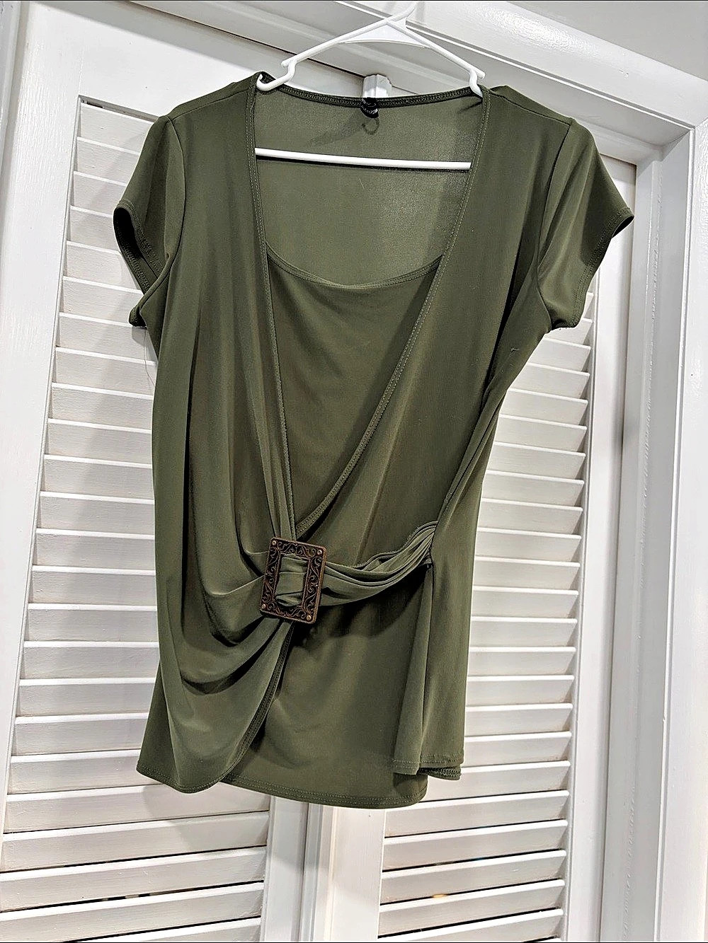 Jason Maxwell Olive Green Buckle Blouse